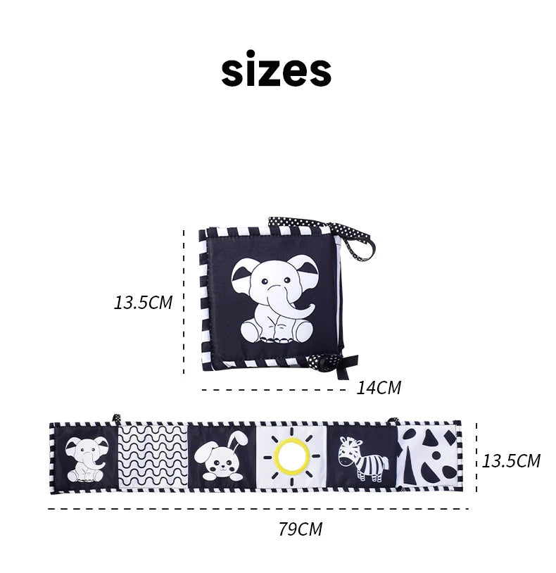 Baby Education Sensory Cloth Book Newborn Babies Visual Stimulation Book Montessori Baby Black White Colorful Animal Cloth Book