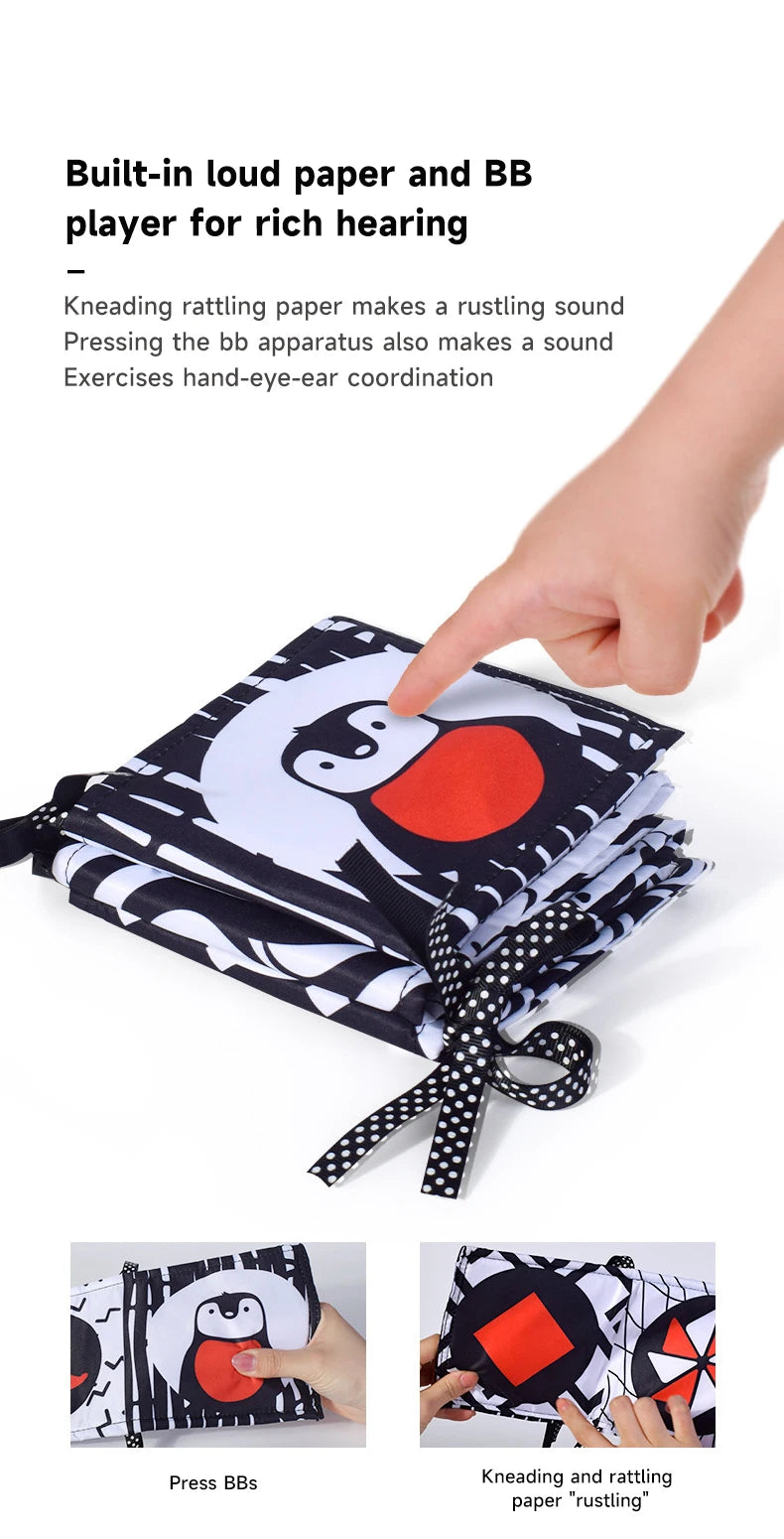 Baby Education Sensory Cloth Book Newborn Babies Visual Stimulation Book Montessori Baby Black White Colorful Animal Cloth Book
