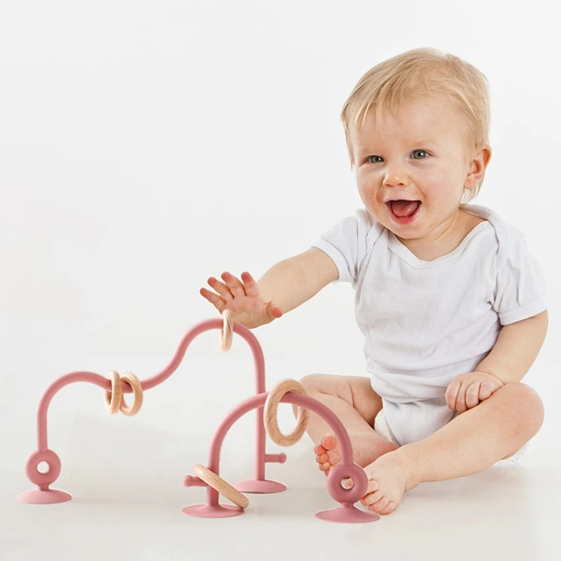 Baby Toy Silicone Educational Toys Infant Montessori Toy Teething Track Maze Wooden Roller Coaster Bead Baby Accessory Teether