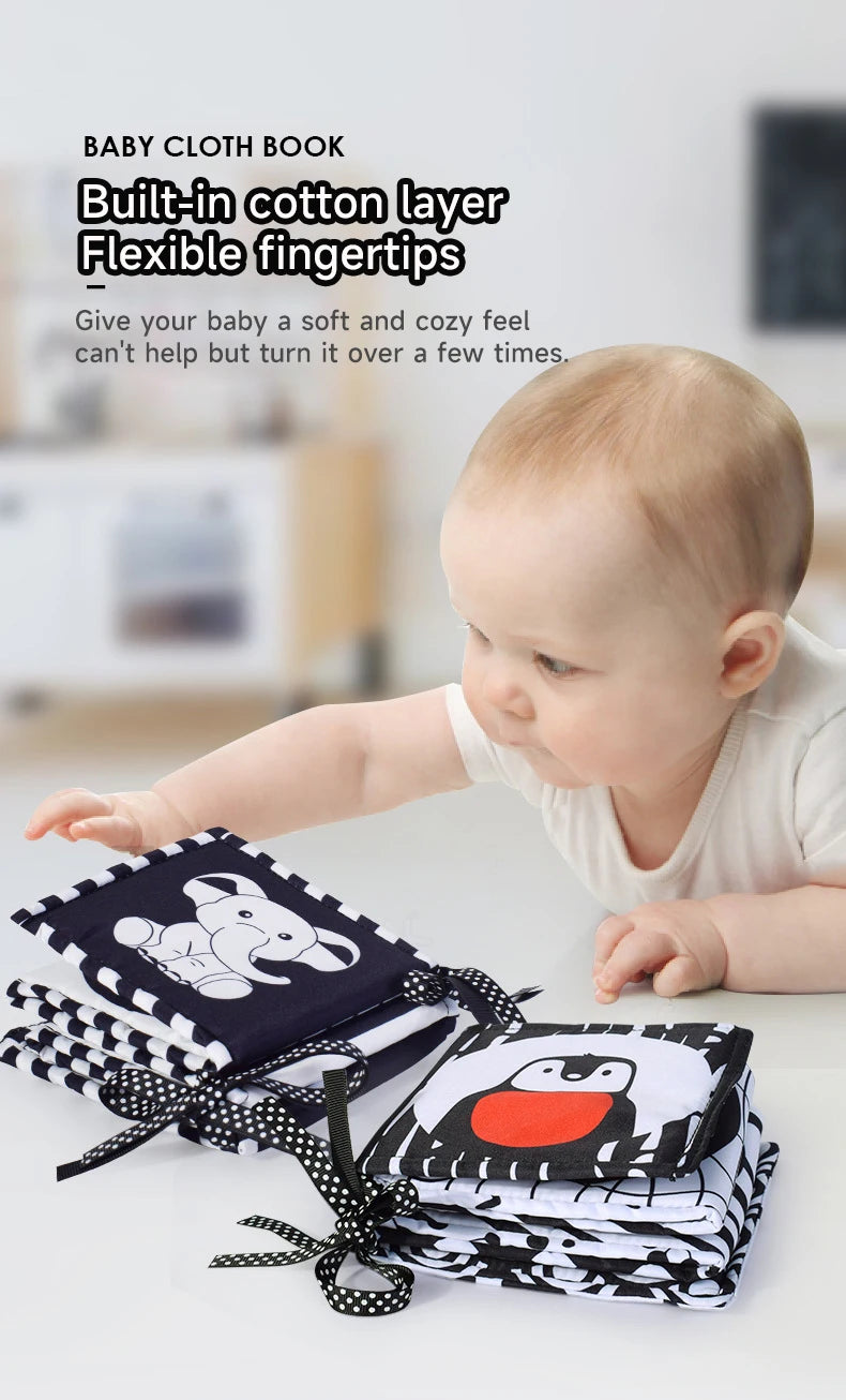 Baby Education Sensory Cloth Book Newborn Babies Visual Stimulation Book Montessori Baby Black White Colorful Animal Cloth Book