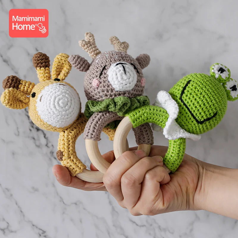 1Pc Baby Teether Wooden Crochet Rattle Toy BPA Free Wood Rodent Rabbit Rattle Baby Mobile Play Gym Newborn Educational Toy Gifts