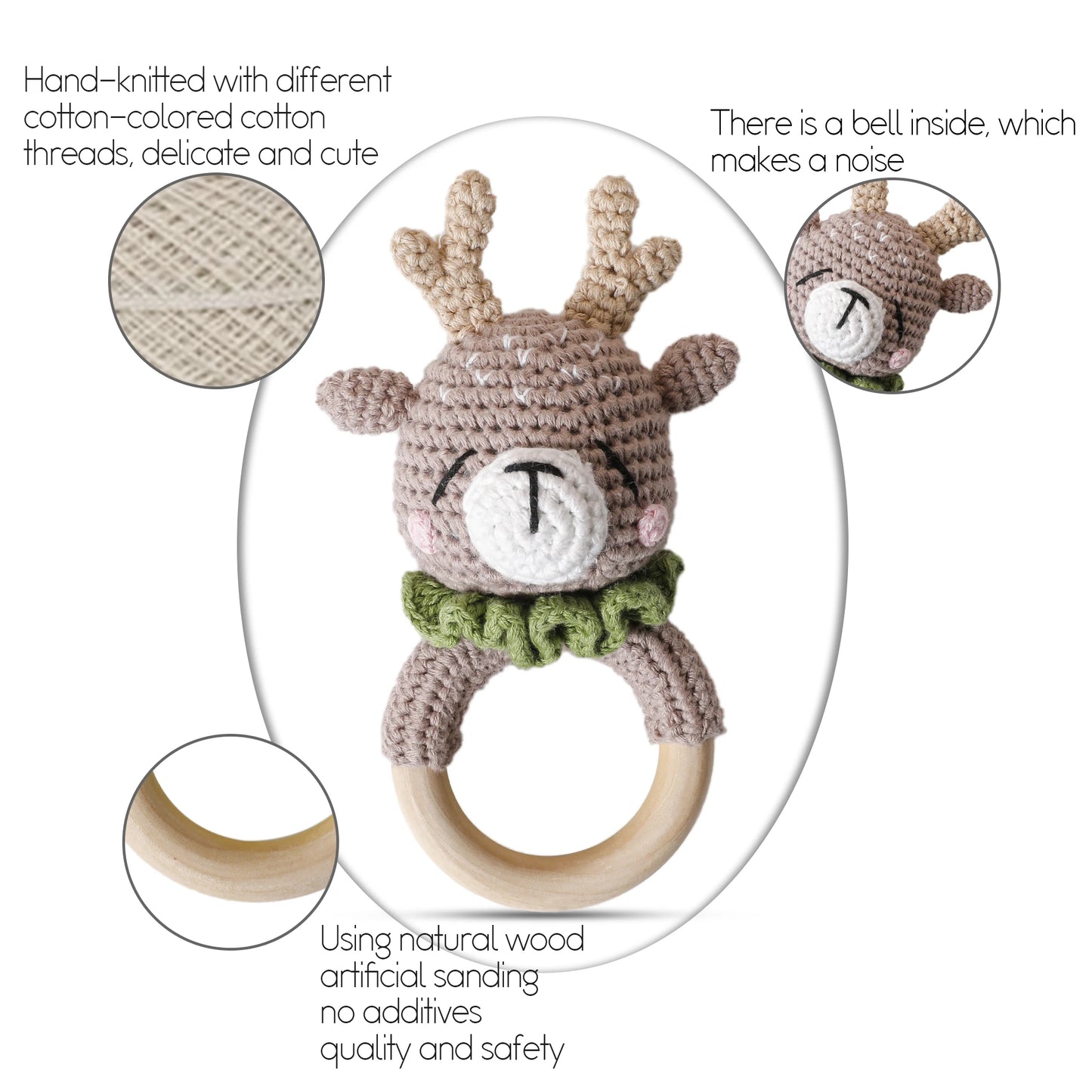 1Pc Baby Teether Wooden Crochet Rattle Toy BPA Free Wood Rodent Rabbit Rattle Baby Mobile Play Gym Newborn Educational Toy Gifts