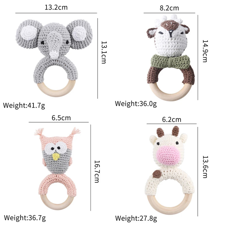 1Pc Baby Teether Wooden Crochet Rattle Toy BPA Free Wood Rodent Rabbit Rattle Baby Mobile Play Gym Newborn Educational Toy Gifts