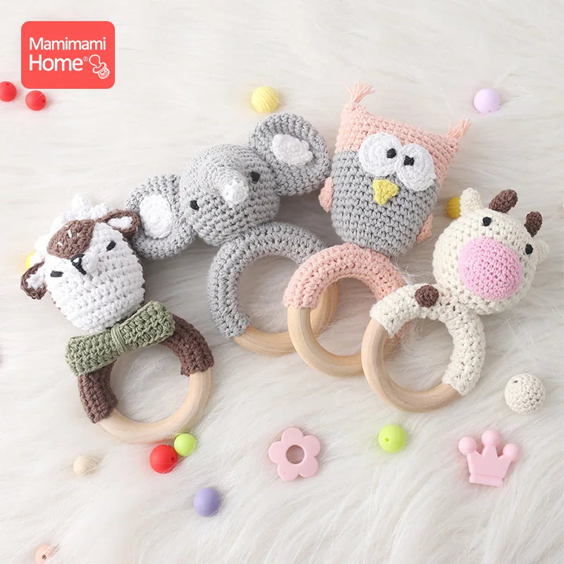 1Pc Baby Teether Wooden Crochet Rattle Toy BPA Free Wood Rodent Rabbit Rattle Baby Mobile Play Gym Newborn Educational Toy Gifts