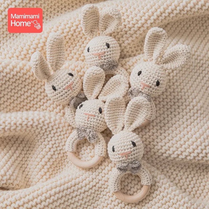 1Pc Baby Teether Wooden Crochet Rattle Toy BPA Free Wood Rodent Rabbit Rattle Baby Mobile Play Gym Newborn Educational Toy Gifts