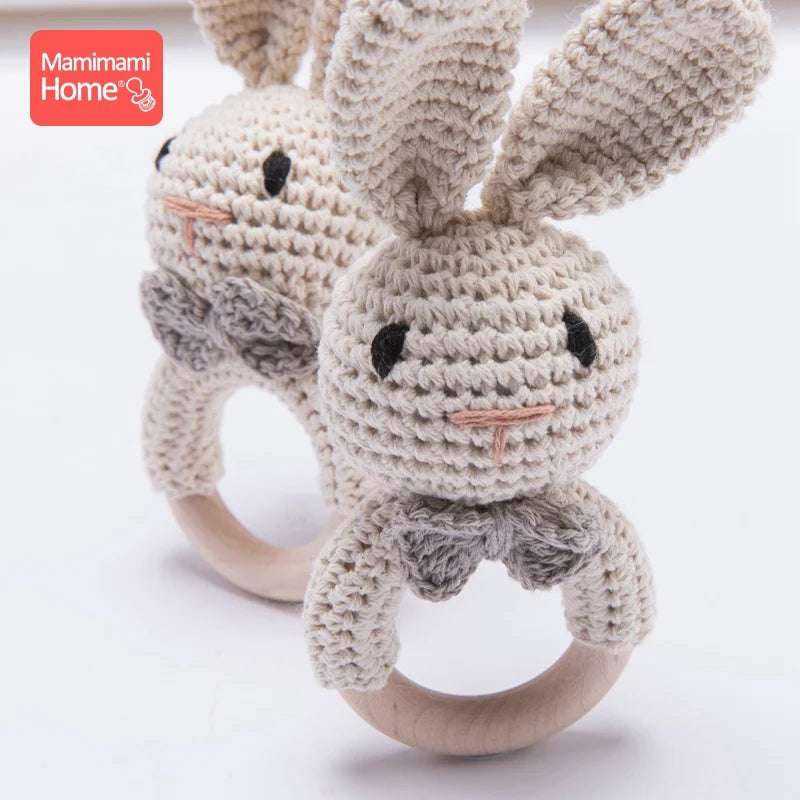 1Pc Baby Teether Wooden Crochet Rattle Toy BPA Free Wood Rodent Rabbit Rattle Baby Mobile Play Gym Newborn Educational Toy Gifts
