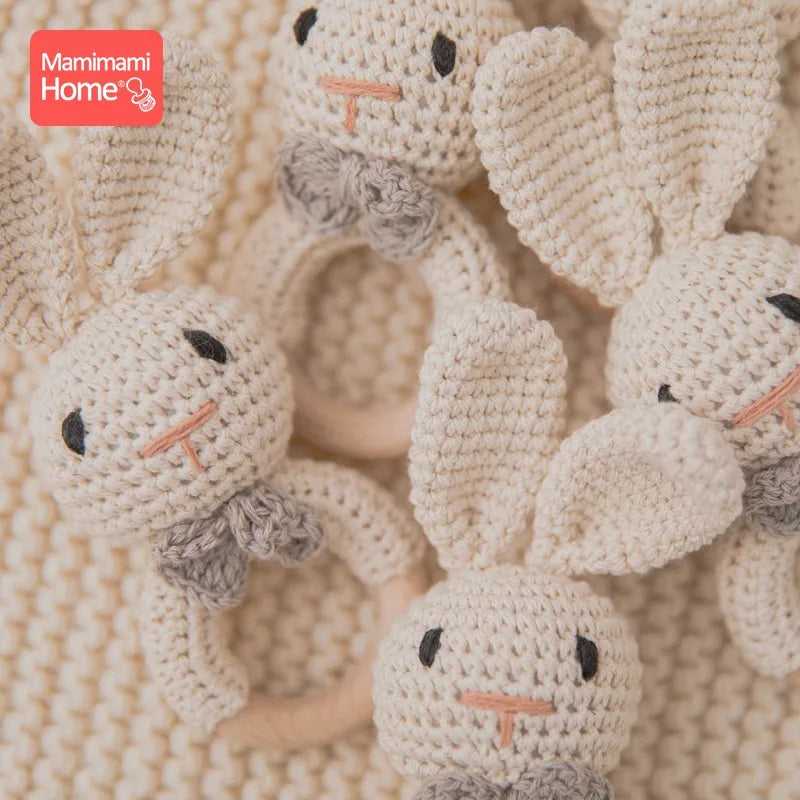 1Pc Baby Teether Wooden Crochet Rattle Toy BPA Free Wood Rodent Rabbit Rattle Baby Mobile Play Gym Newborn Educational Toy Gifts