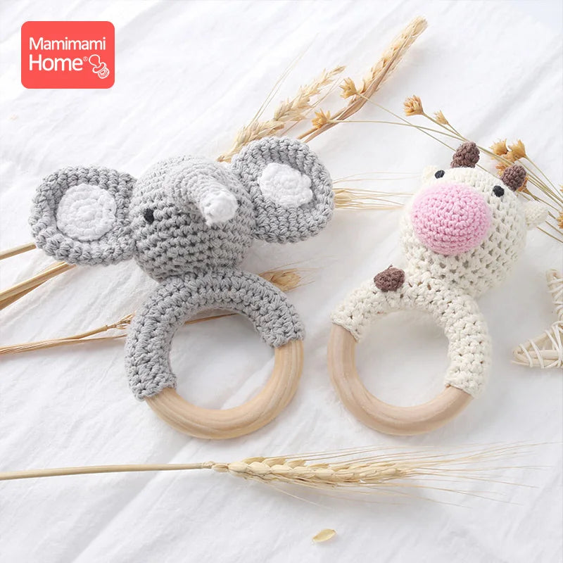 1Pc Baby Teether Wooden Crochet Rattle Toy BPA Free Wood Rodent Rabbit Rattle Baby Mobile Play Gym Newborn Educational Toy Gifts