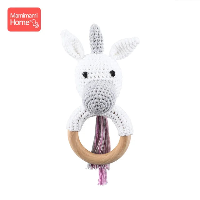 1Pc Baby Teether Wooden Crochet Rattle Toy BPA Free Wood Rodent Rabbit Rattle Baby Mobile Play Gym Newborn Educational Toy Gifts