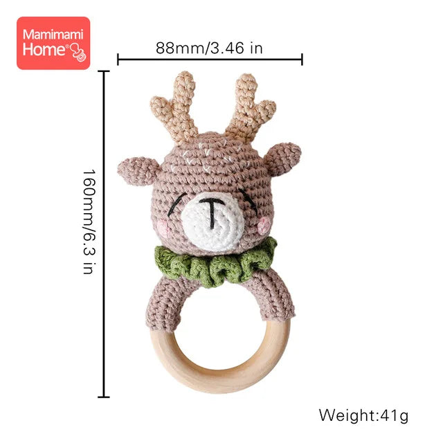1Pc Baby Teether Wooden Crochet Rattle Toy BPA Free Wood Rodent Rabbit Rattle Baby Mobile Play Gym Newborn Educational Toy Gifts
