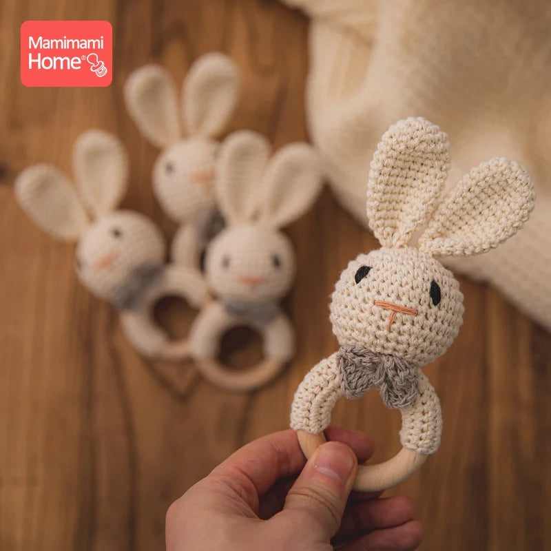 1Pc Baby Teether Wooden Crochet Rattle Toy BPA Free Wood Rodent Rabbit Rattle Baby Mobile Play Gym Newborn Educational Toy Gifts
