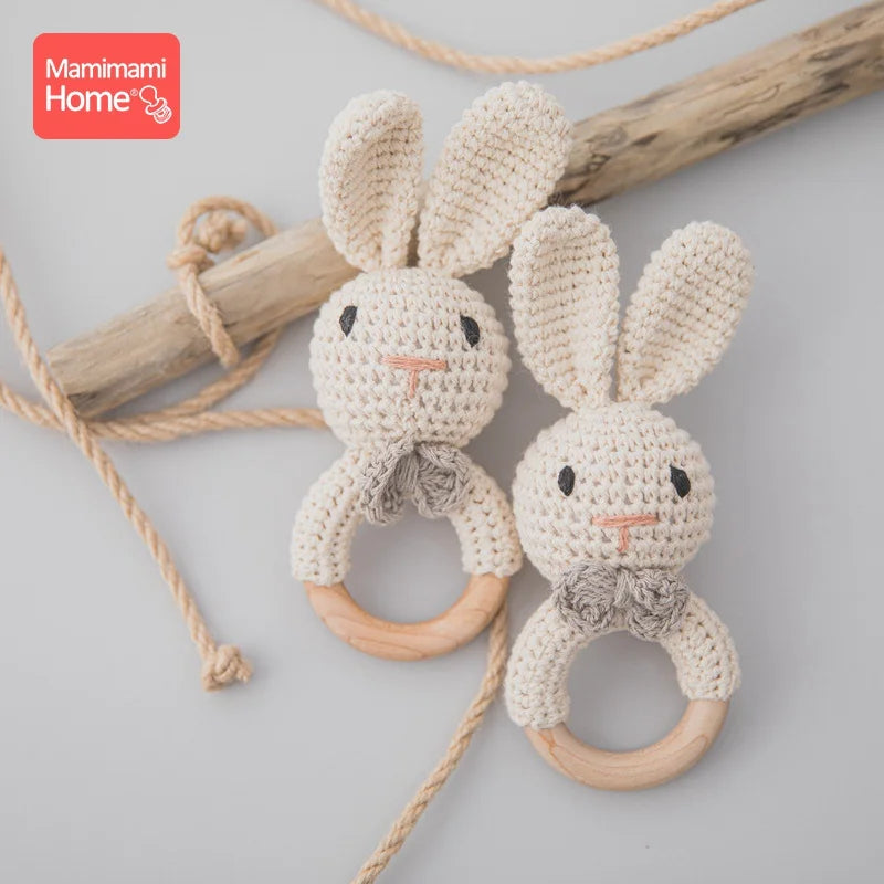 1Pc Baby Teether Wooden Crochet Rattle Toy BPA Free Wood Rodent Rabbit Rattle Baby Mobile Play Gym Newborn Educational Toy Gifts