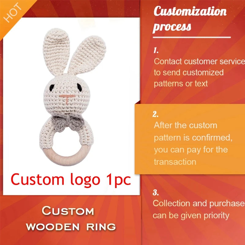 1Pc Baby Teether Wooden Crochet Rattle Toy BPA Free Wood Rodent Rabbit Rattle Baby Mobile Play Gym Newborn Educational Toy Gifts