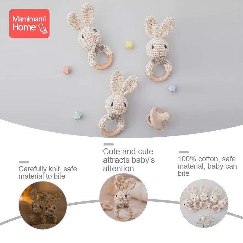 1Pc Baby Teether Wooden Crochet Rattle Toy BPA Free Wood Rodent Rabbit Rattle Baby Mobile Play Gym Newborn Educational Toy Gifts