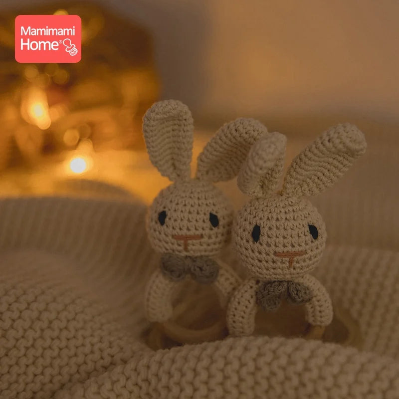 1Pc Baby Teether Wooden Crochet Rattle Toy BPA Free Wood Rodent Rabbit Rattle Baby Mobile Play Gym Newborn Educational Toy Gifts
