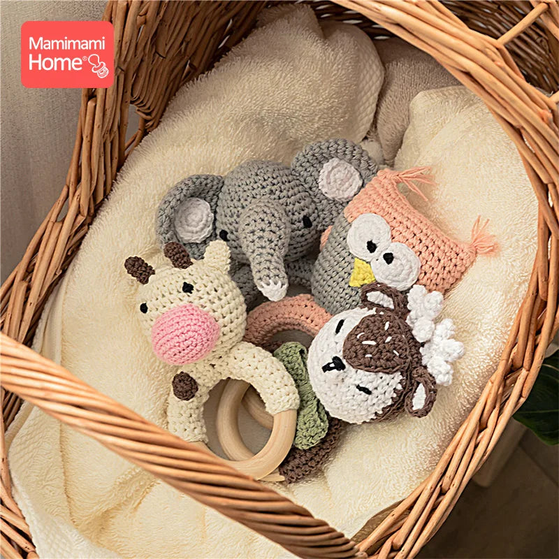 1Pc Baby Teether Wooden Crochet Rattle Toy BPA Free Wood Rodent Rabbit Rattle Baby Mobile Play Gym Newborn Educational Toy Gifts