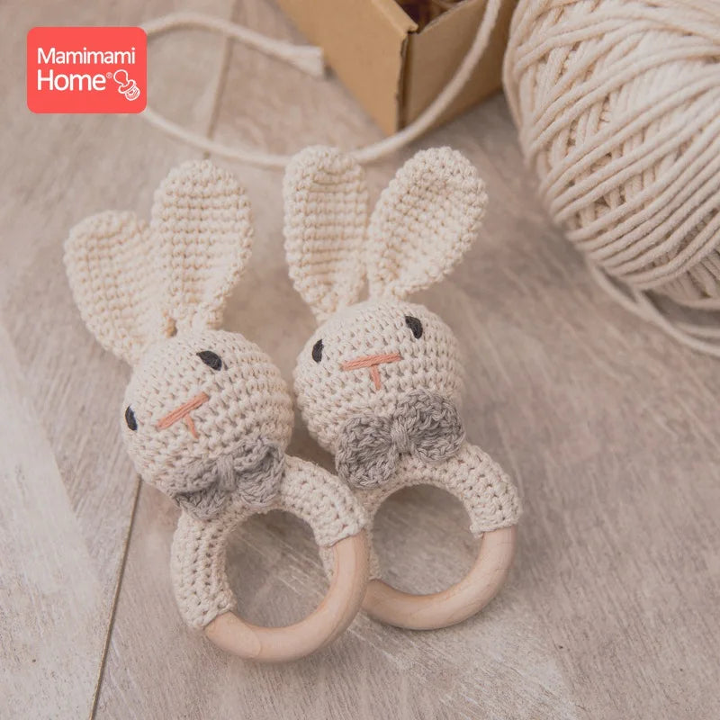 1Pc Baby Teether Wooden Crochet Rattle Toy BPA Free Wood Rodent Rabbit Rattle Baby Mobile Play Gym Newborn Educational Toy Gifts
