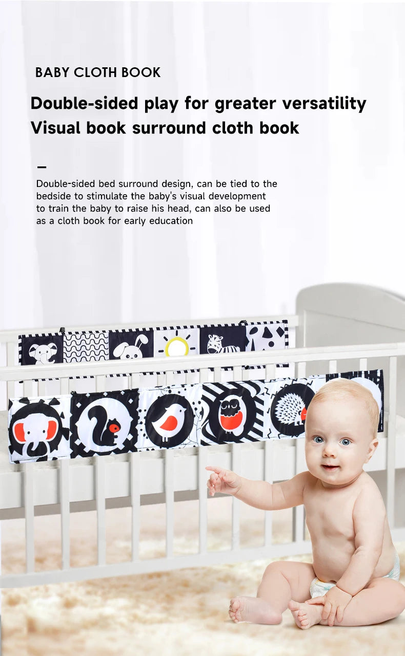 Baby Education Sensory Cloth Book Newborn Babies Visual Stimulation Book Montessori Baby Black White Colorful Animal Cloth Book