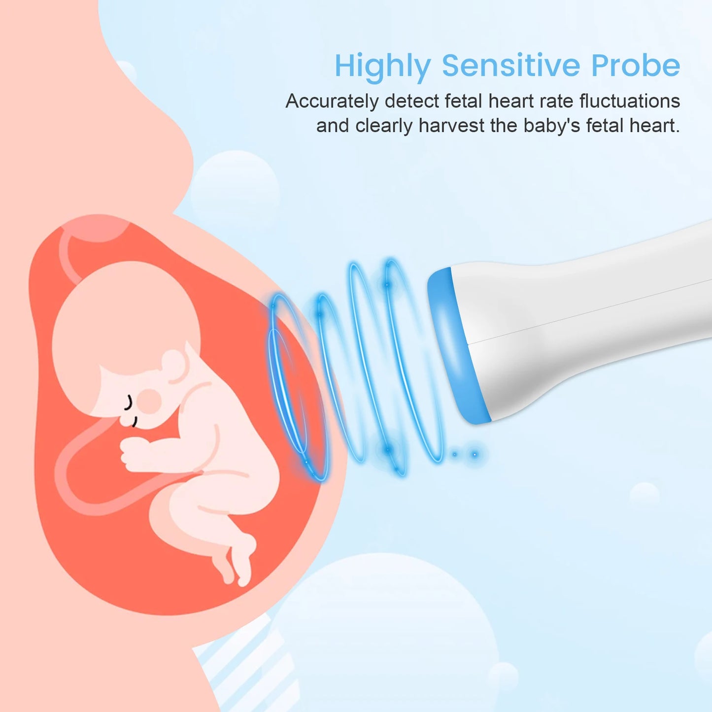 3MHz Ultrasound Baby Heart Rate Detector Pregnant Ultrasonic Baby Heartbeat Monitor Fetal Monitor Doppler Stethoscope
