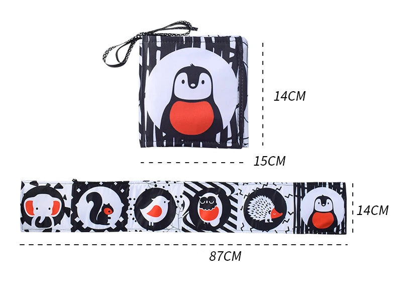 Baby Education Sensory Cloth Book Newborn Babies Visual Stimulation Book Montessori Baby Black White Colorful Animal Cloth Book