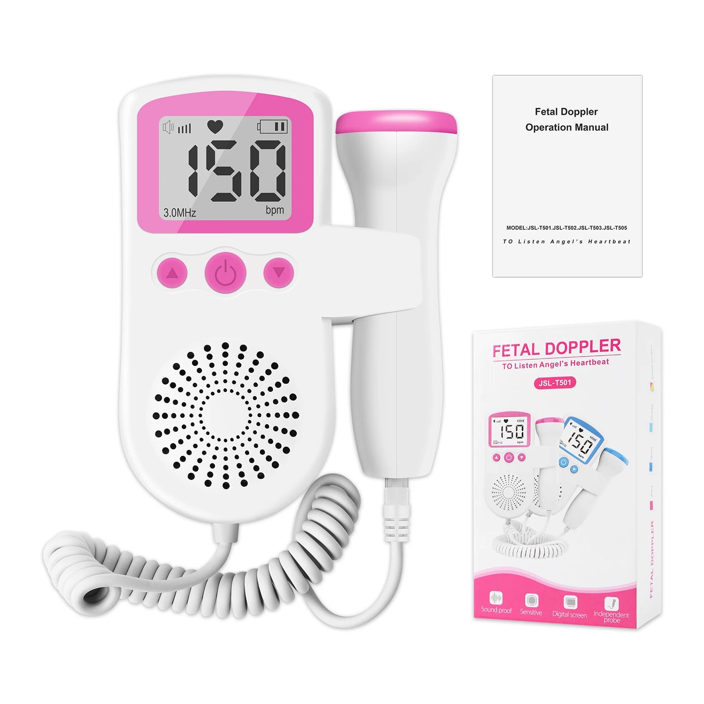 3MHz Ultrasound Baby Heart Rate Detector Pregnant Ultrasonic Baby Heartbeat Monitor Fetal Monitor Doppler Stethoscope