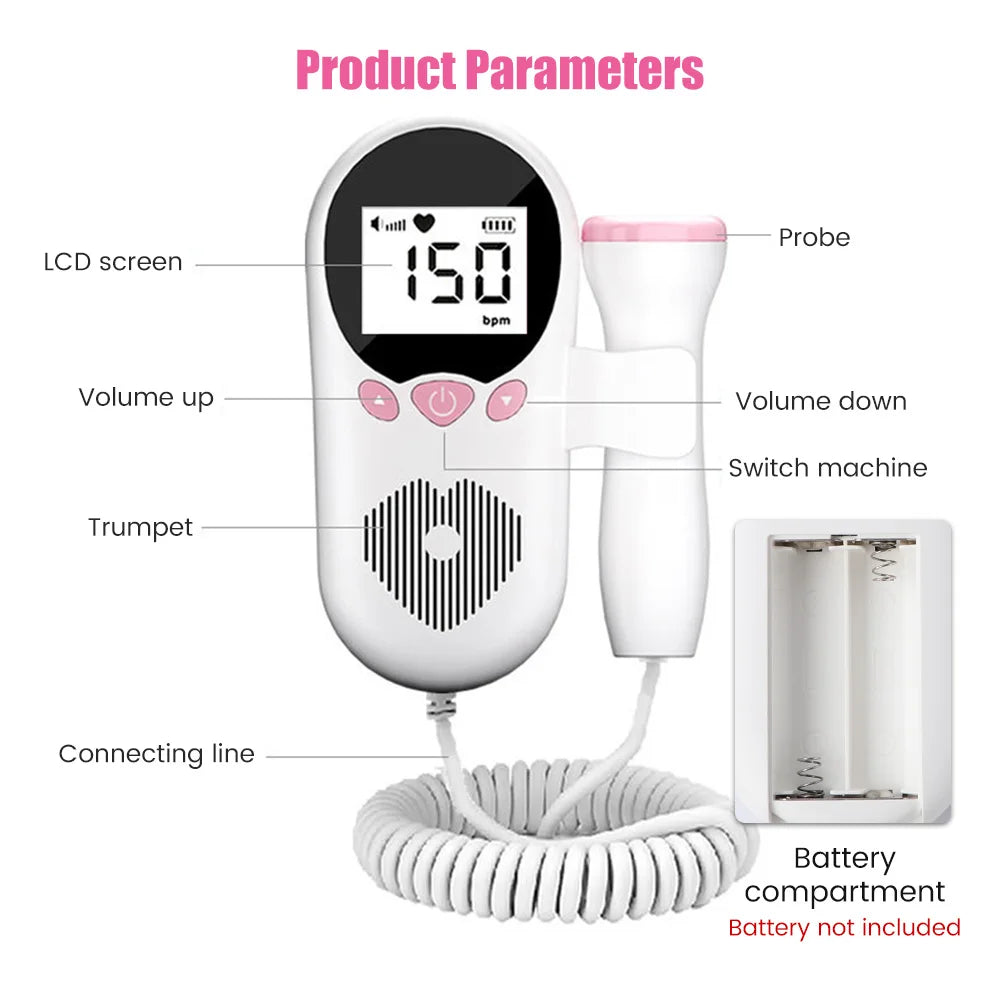 3MHz Ultrasound Baby Heart Rate Detector Pregnant Ultrasonic Baby Heartbeat Monitor Fetal Monitor Doppler Stethoscope