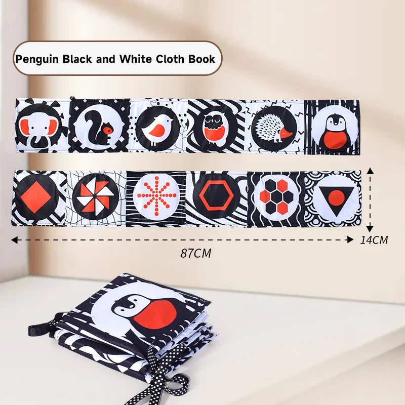 Baby Education Sensory Cloth Book Newborn Babies Visual Stimulation Book Montessori Baby Black White Colorful Animal Cloth Book