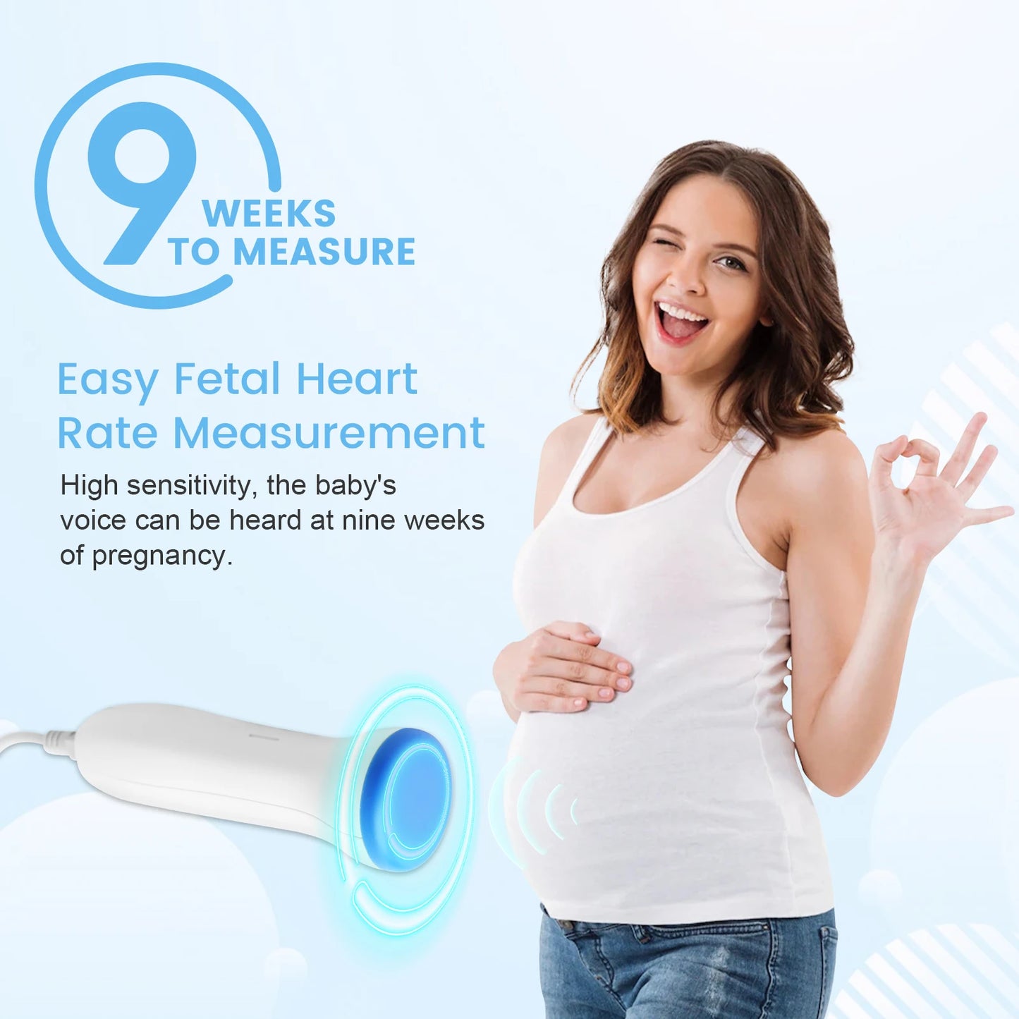 3MHz Ultrasound Baby Heart Rate Detector Pregnant Ultrasonic Baby Heartbeat Monitor Fetal Monitor Doppler Stethoscope
