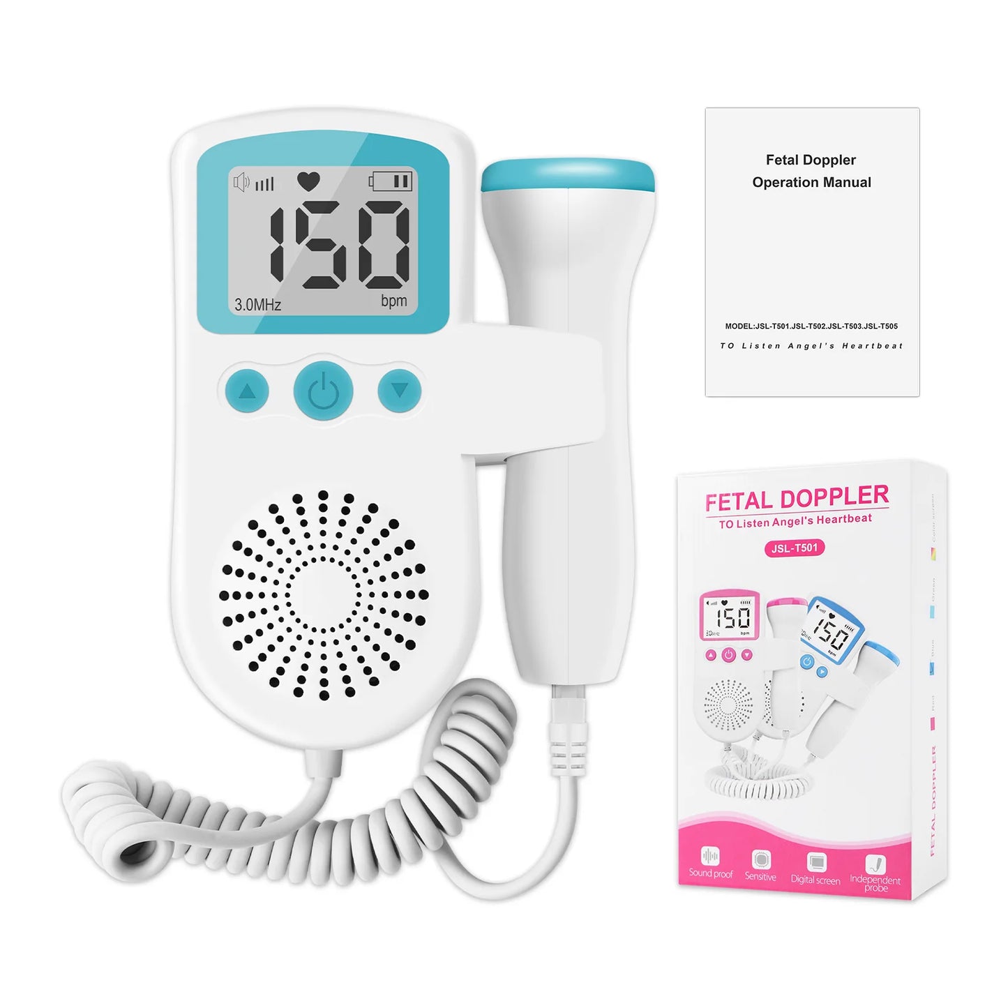 3MHz Ultrasound Baby Heart Rate Detector Pregnant Ultrasonic Baby Heartbeat Monitor Fetal Monitor Doppler Stethoscope