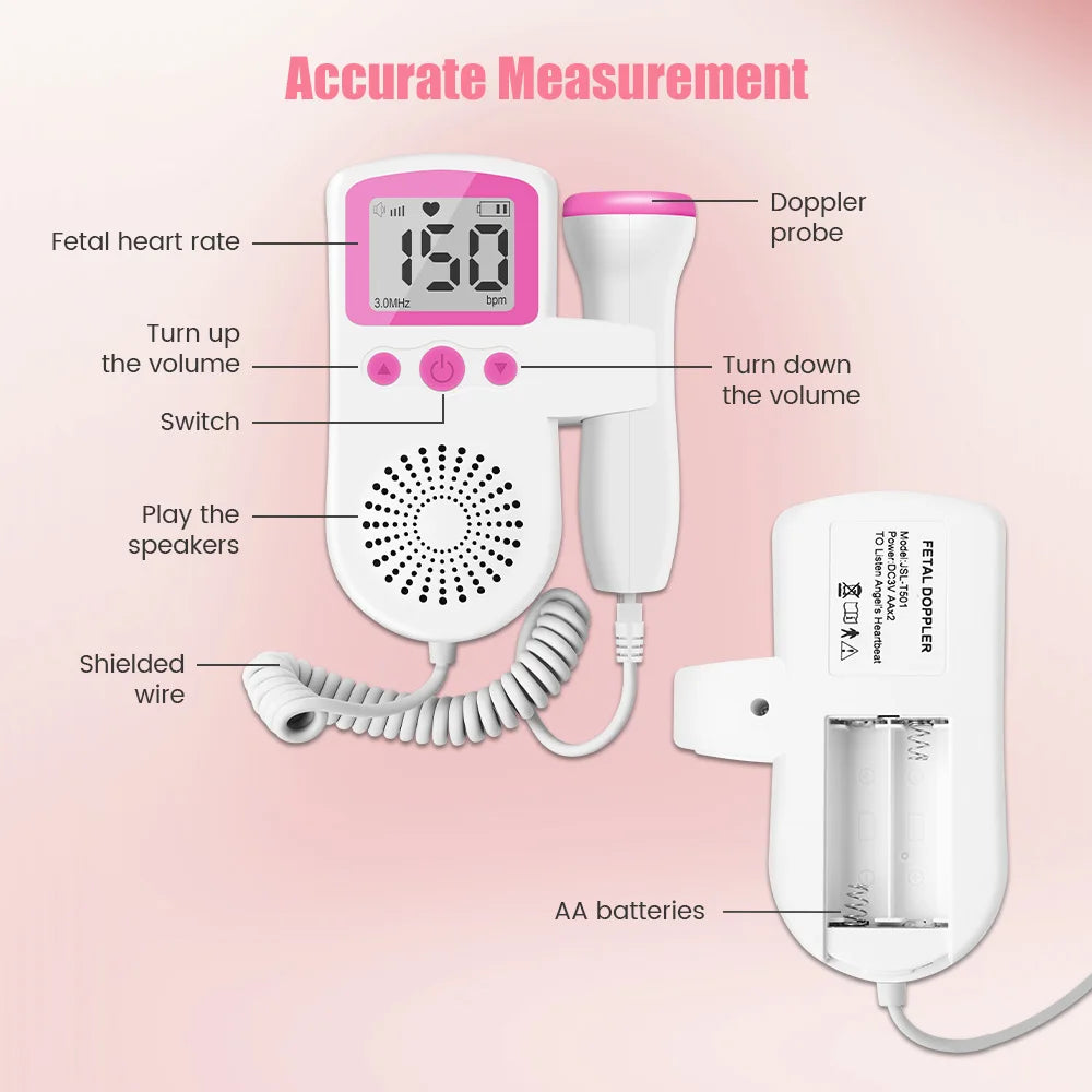 3MHz Ultrasound Baby Heart Rate Detector Pregnant Ultrasonic Baby Heartbeat Monitor Fetal Monitor Doppler Stethoscope