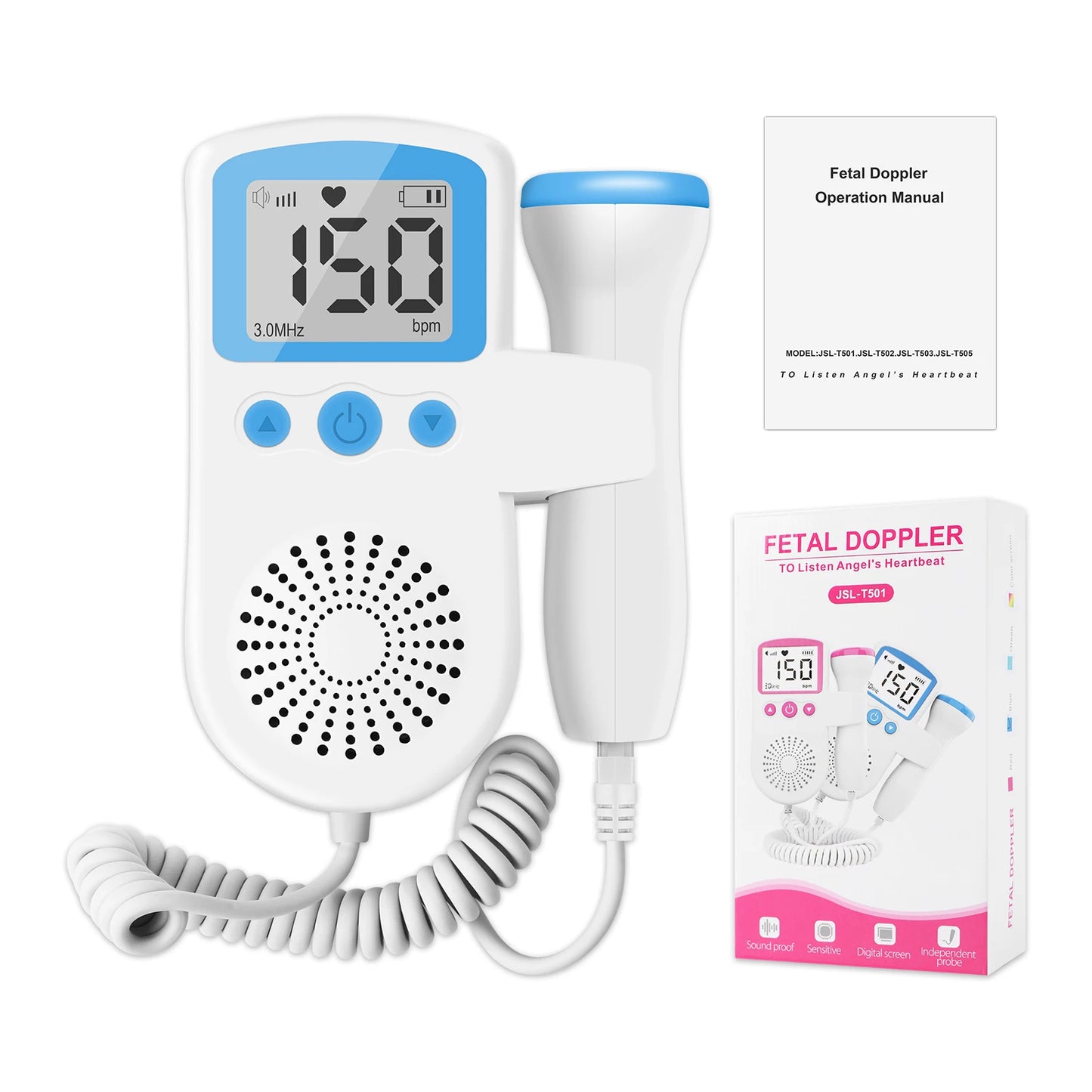 3MHz Ultrasound Baby Heart Rate Detector Pregnant Ultrasonic Baby Heartbeat Monitor Fetal Monitor Doppler Stethoscope