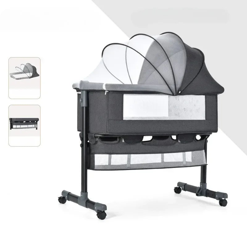 Portable Baby Crib Convertible Bassinet Multi-Functional Foldable Travel Bed with Wheels for Nursery Room Newborns Toddlers