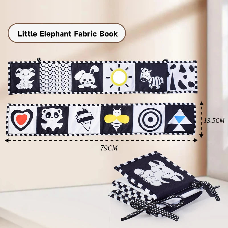 Baby Education Sensory Cloth Book Newborn Babies Visual Stimulation Book Montessori Baby Black White Colorful Animal Cloth Book