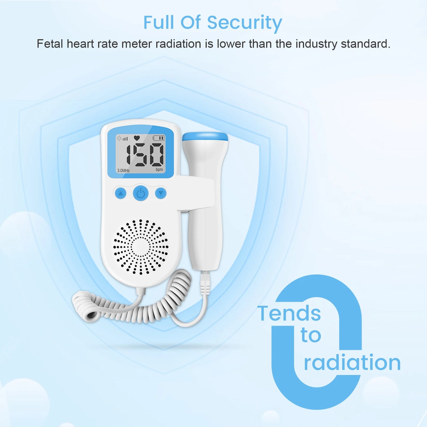 3MHz Ultrasound Baby Heart Rate Detector Pregnant Ultrasonic Baby Heartbeat Monitor Fetal Monitor Doppler Stethoscope